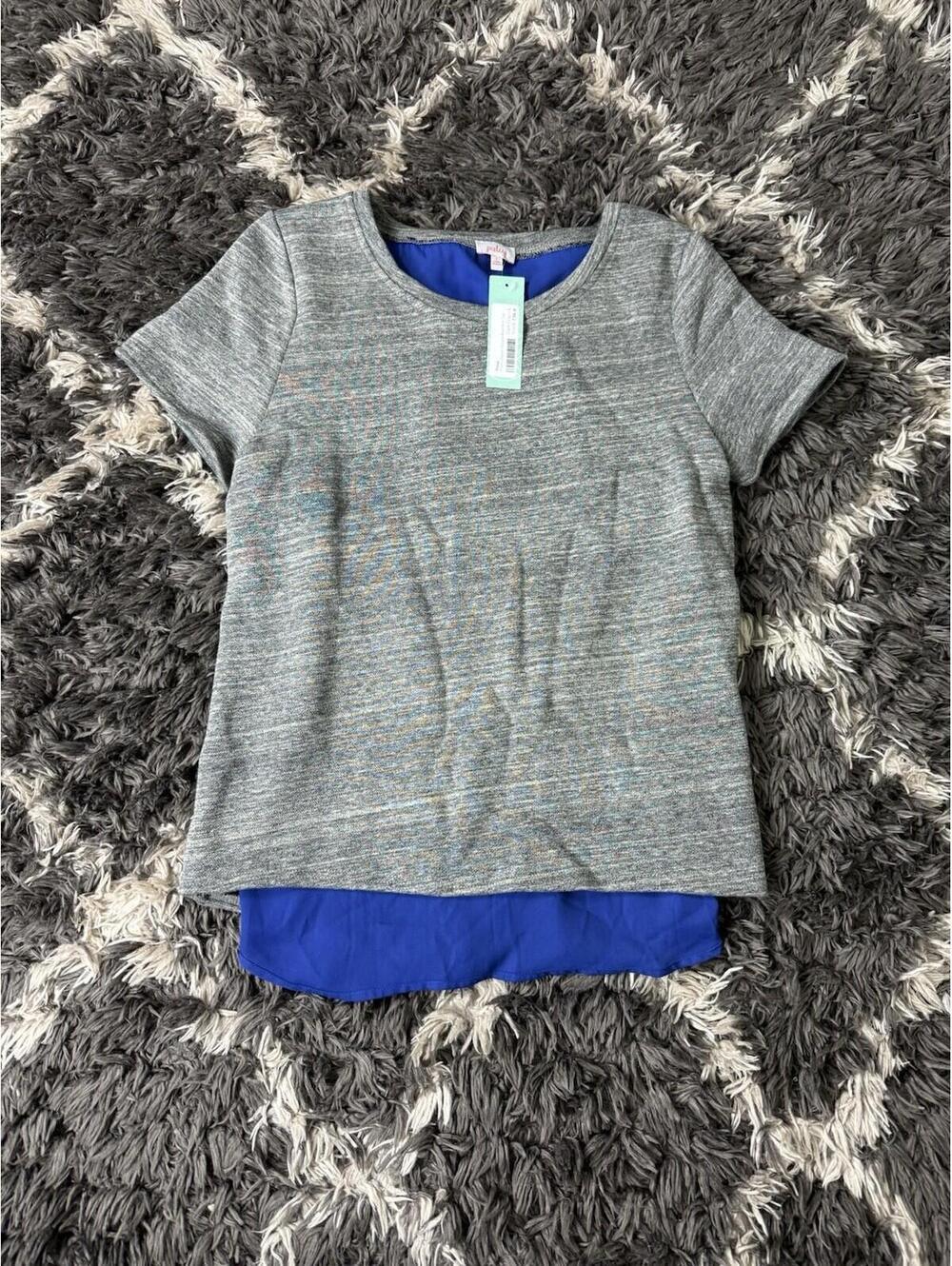 Stitch Fix Pixley Xander Contrast Zip Back Shirt Top Women Large Gray NWT